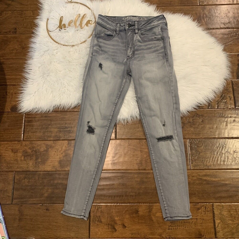 American Eagle Jeans Hi Rise Jegging Grey Denim Size 2 Super Super Stretchy